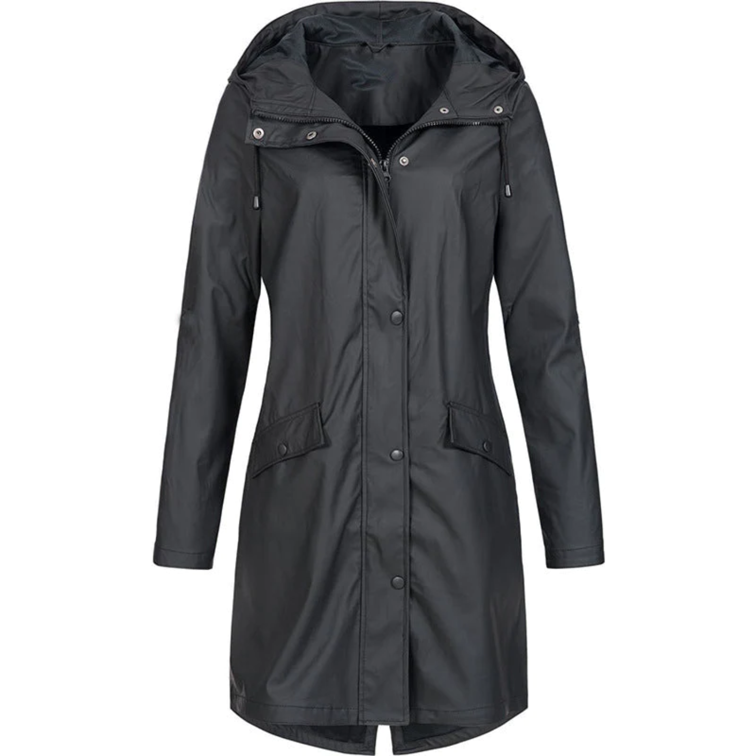 Waterproof Long Ladies' Raincoat - Luna-Black-S-Nora Luxe