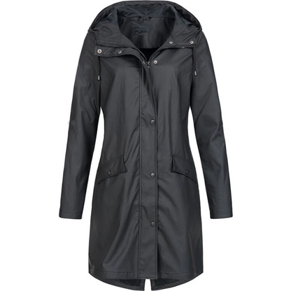 Waterproof Long Ladies' Raincoat - Luna-Black-S-Nora Luxe