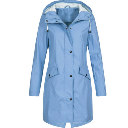 Waterproof Long Ladies' Raincoat - Luna-Blue-S-Nora Luxe