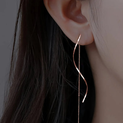 Wave Threader Earrings | Stylish Women's Jewellery-ROSE GOLD-Nora Luxe