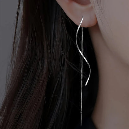 Wave Threader Earrings | Stylish Women's Jewellery-SILVER-Nora Luxe