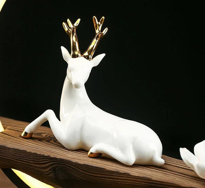 White Deer Incense Burner Lamp - SereneStag-Nora Luxe