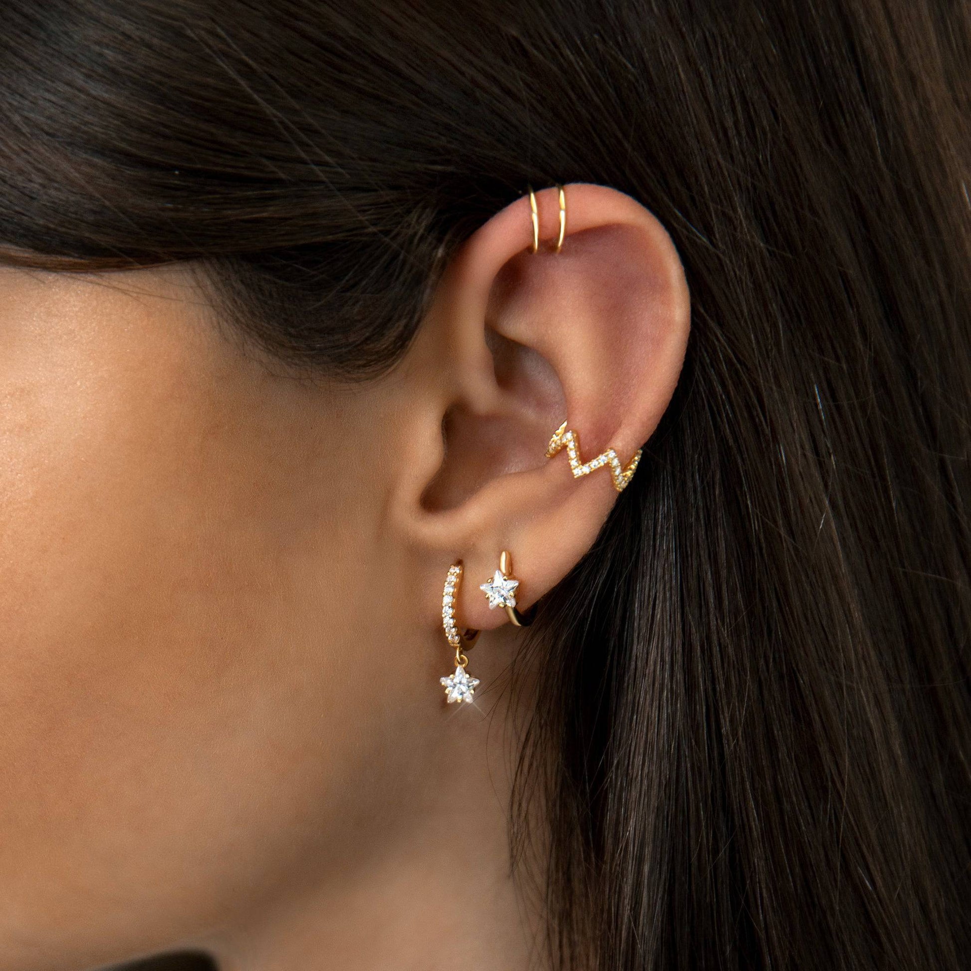 Wide Creole Earrings with Star Zirconia - Lunara-Silver-Nora Luxe
