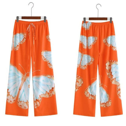 Wide-cut summer trousers made of chiffon – Liana-Brown-S-The Livary