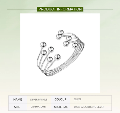 Wide Open Bracelet with Silver Beads-Nora Luxe