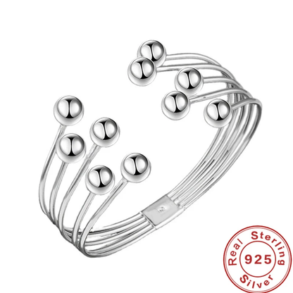 Spacious Sterling Silver Beaded Cuff - Pexav