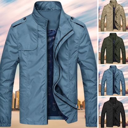 Windproof Men's Jacket with Collar - Camden-Khaki-M-Nora Luxe