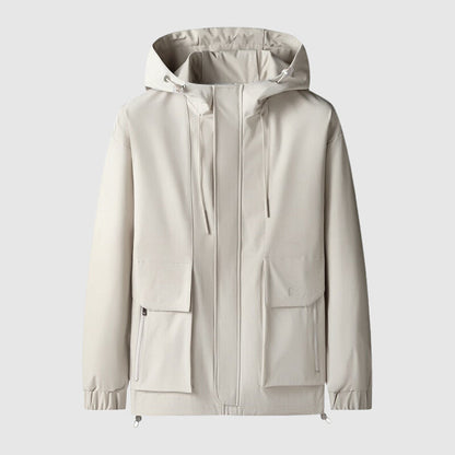 Windproof Men's Jacket with Hood and Zippers - Max-White-S-Nora Luxe