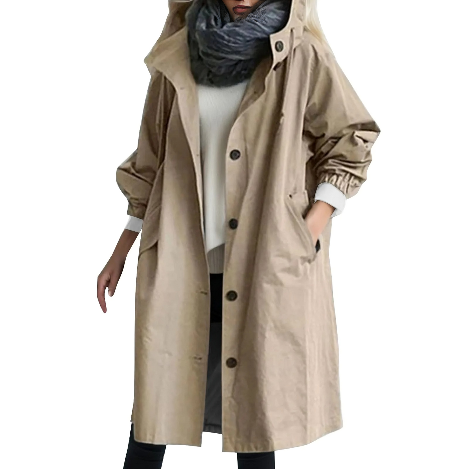 Waterproof Ladies Long Coat with Hood - Pexav