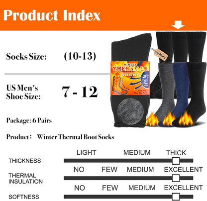 Winter Thermal Boot Socks - HeatGrip-6 pairs of mixed colours-Nora Luxe