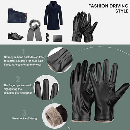 Winter Thermal Touchscreen Leather Gloves - Mason-Black-Nora Luxe