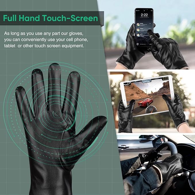 Winter Thermal Touchscreen Leather Gloves - Mason-Black-Nora Luxe