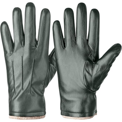 Winter Thermal Touchscreen Leather Gloves - Mason-Olive green-Nora Luxe