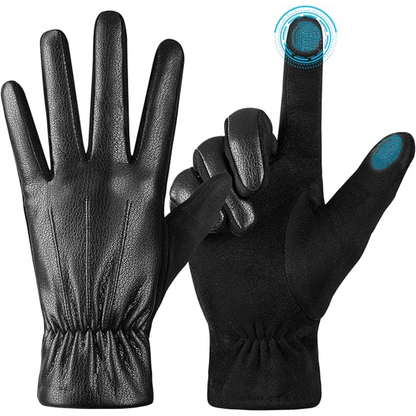 Winter Touchscreen Gloves made of Suede Leather - Victor-Black-M-L-Nora Luxe