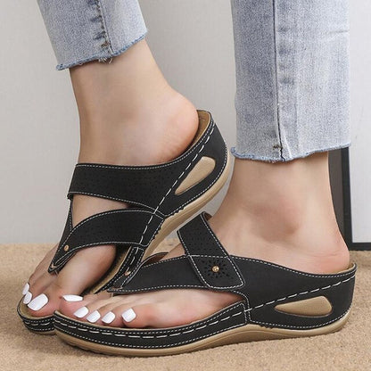 Women's sandals with adjustable strap and stripes – Breathable & Orthopedic-Black-3-The Livary