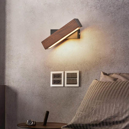 Wooden LED Wall Lamp with Rotating Function - Twilight Pivot-Dark Wood-8.27 × 1.97 in-Nora Luxe