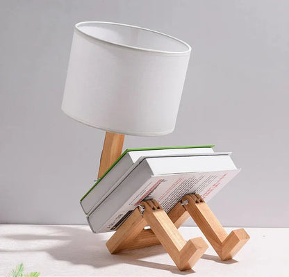 Wooden Table Lamp with Book Holder - RutanFlex-Table Lamp-Nora Luxe