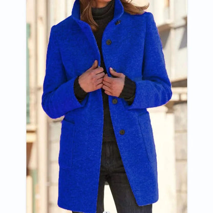 Wool coat with button closure for women - Eva-Blue-S-Nora Luxe