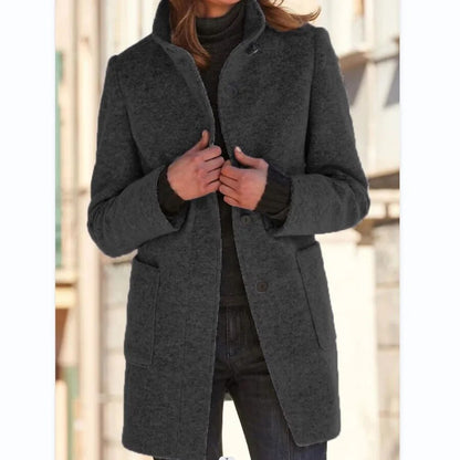Wool coat with button closure for women - Eva-Dark Gray-S-Nora Luxe