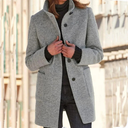 Warm Women's Button Front Wool Coat - Pexav