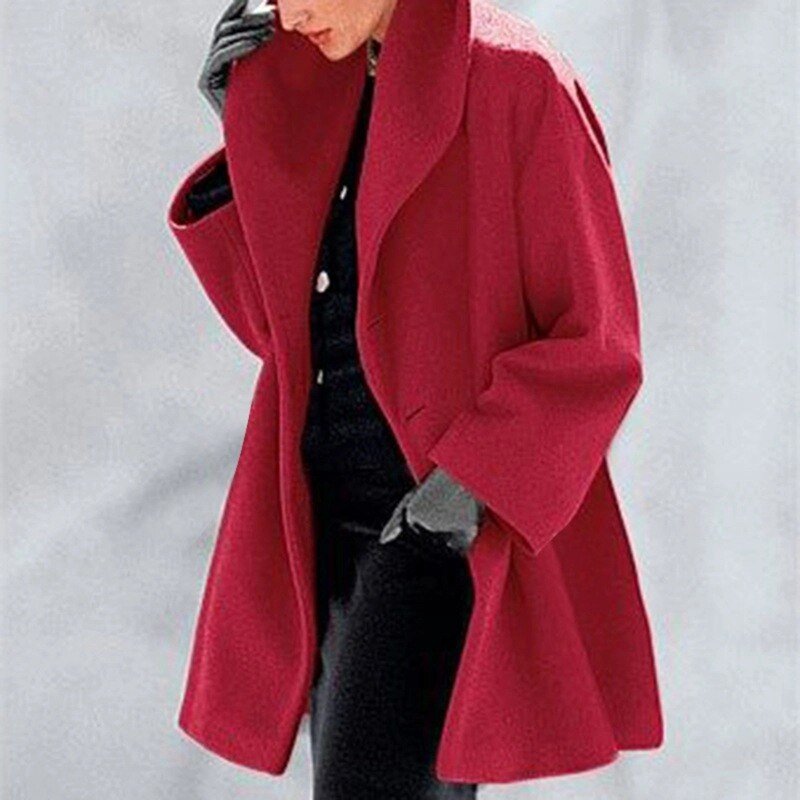 Warm Women's Coat with Oversized Collar - Pexav