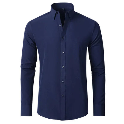 Wrinkle-Free Comfort Shirt | Stylish and Crease-Free - Lorenzo-Marine Blue-38-Nora Luxe