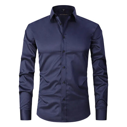 Wrinkle-Free Elastic Men's Shirt - Noah-Dark Blue-S-Nora Luxe
