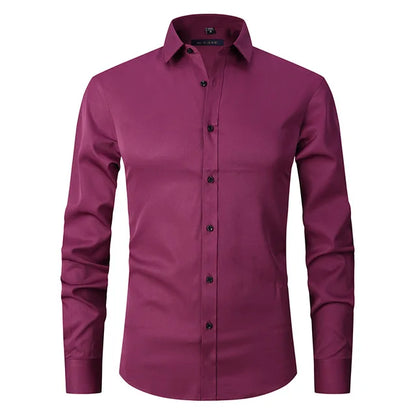 Wrinkle-Free Elastic Men's Shirt - Noah-Dark Pink-S-Nora Luxe