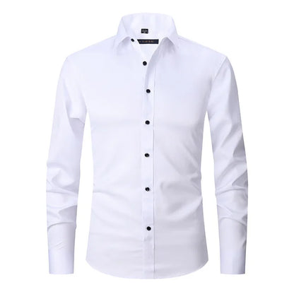 Wrinkle-Free Elastic Men's Shirt - Noah-White-S-Nora Luxe