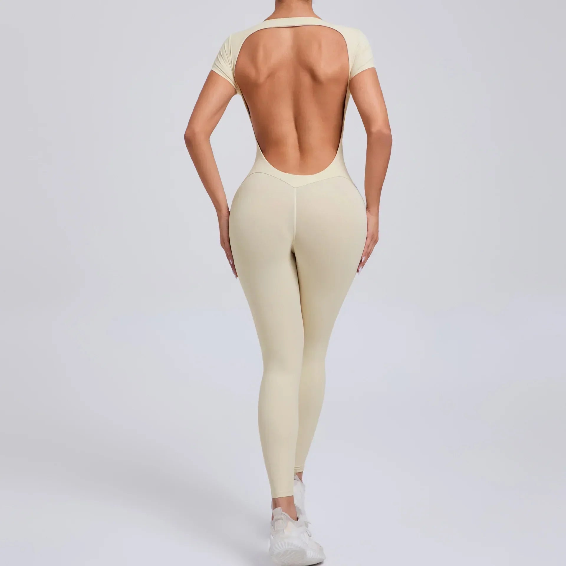 Yoga Jumpsuit with Breathable & Flexible Design - Luna-Beige-L-Nora Luxe