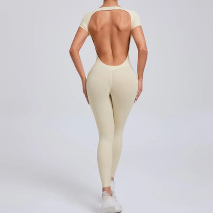 Yoga Jumpsuit with Breathable & Flexible Design - Luna-Beige-L-Nora Luxe