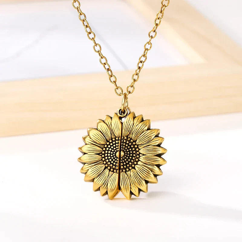"You're My Sunshine" Sunflower Locket Necklace-2x Silver-Nora Luxe