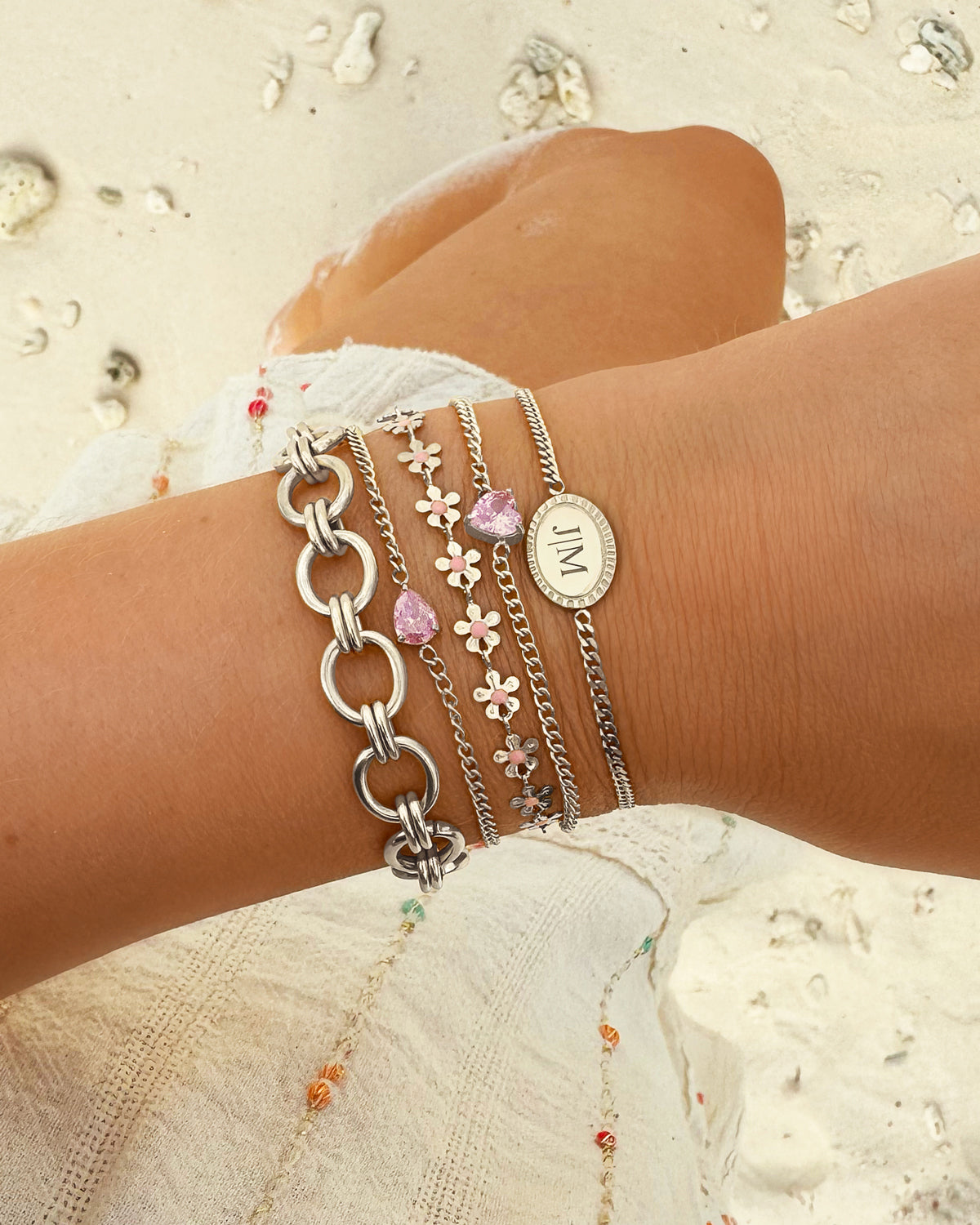 Sparkling Gemstone Heart Charm Bracelet