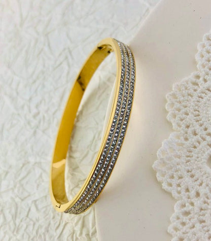 ZIRCON INLAY BRACELET-6m 3-line gold-58-60mm-Nora Luxe