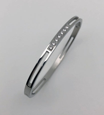 ZIRCON INLAY BRACELET-Hollow silver-58-60mm-Nora Luxe