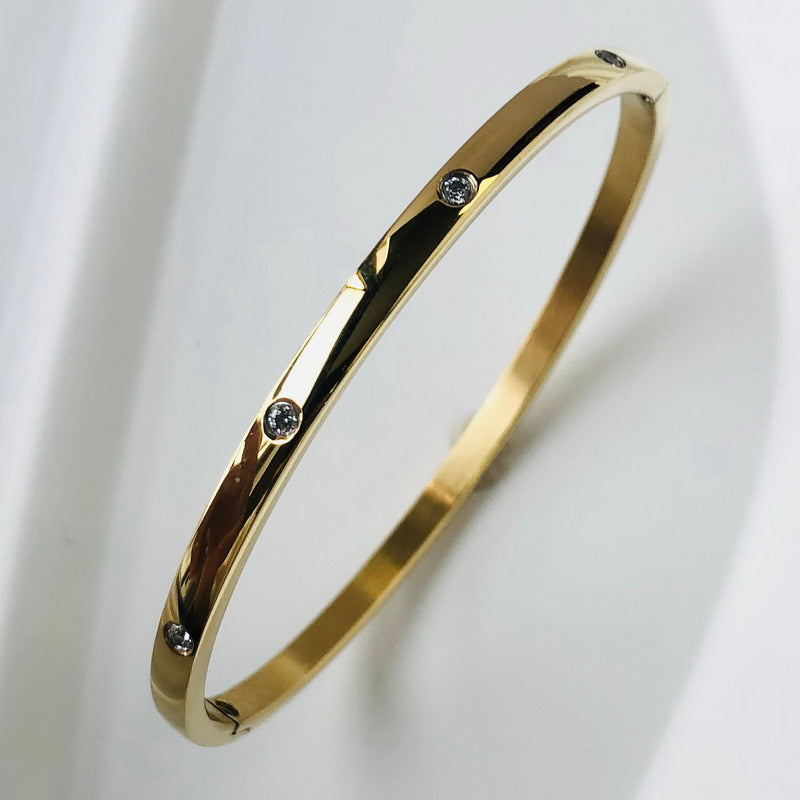 ZIRCON INLAY BRACELET-V-Gold-58-60mm-Nora Luxe