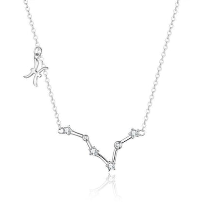 Zodiac Sign Astrology Necklace - Celestia-Silver-Pisces-Nora Luxe