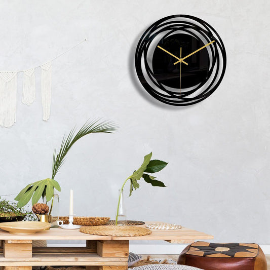 Sleek Black Wall Clock with Gold Accents - Pexav